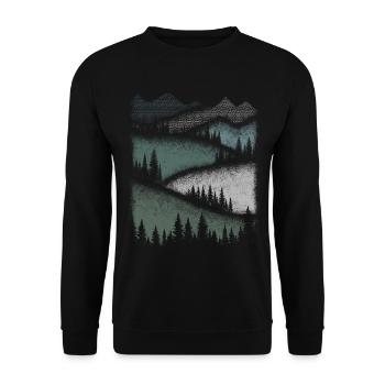 Nature Mountains Hiking Forest Minimalist Gift - Unisex Sweatshirt - black - Front - Alina (178cm) & Michal (187cm)