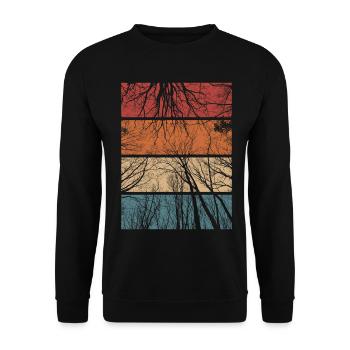 Wald Retro Natur Bäume Outdoor Wandern Geschenk - Unisex Pullover - Schwarz - Vorne - Alina (178cm) & Michal (187cm)