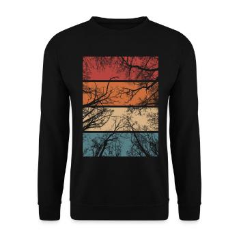 Wald Natur Retro Bäume Outdoor Wandern Geschenk - Unisex Pullover - Schwarz - Vorne - Alina (178cm) & Michal (187cm)