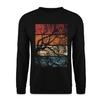 Wald Bäume Retro Natur Outdoor Wandern Geschenk - Unisex Pullover - Schwarz - Vorne - Alina (178cm) & Michal (187cm)