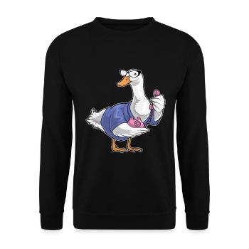 Ente Sekretärin Telefon Büro - Unisex Pullover - Schwarz - Vorne - Alina (178cm) & Michal (187cm)
