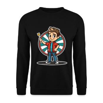 Dartspieler Cartoon Stil - Unisex Pullover - Schwarz - Vorne - Alina (178cm) & Michal (187cm)