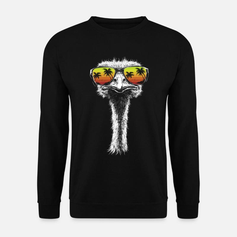 Strauß Sonnenbrille Vogel Palmen Geschenk Retro - Unisex Pullover - Schwarz