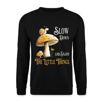 Schnecke Auf Pilz Natur Wald Spruch - Unisex Pullover - Schwarz - Vorne - Alina (178cm) & Michal (187cm)