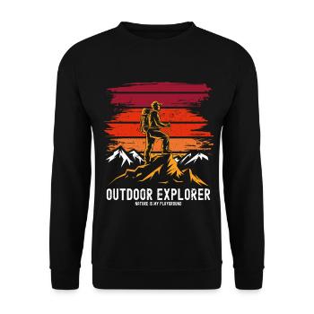 Outdoor Explorer Hiking & Mountaineering Nature - Unisex Sweatshirt - black - Front - Alina (178cm) & Michal (187cm)