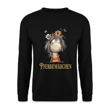 Pferdemädchen Pferd Mit Blumen Cartoon Humor - Unisex Pullover - Schwarz - Vorne - Alina (178cm) & Michal (187cm)