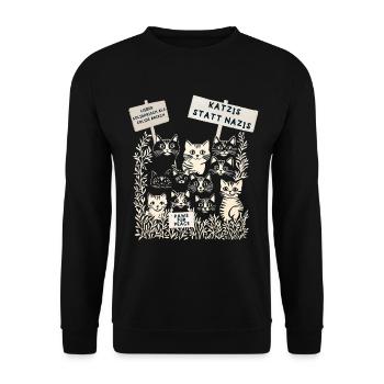 Demo Katzen gegen rechts  - Unisex Pullover - Schwarz - Vorne - Alina (178cm) & Michal (187cm)