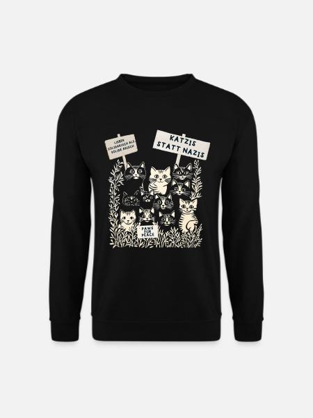 Demo Katzen gegen rechts - Unisex Pullover - Schwarz