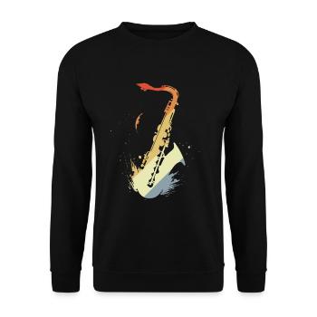 Saxophon Vintage Look - Unisex Pullover - Schwarz - Vorne - Alina (178cm) & Michal (187cm)