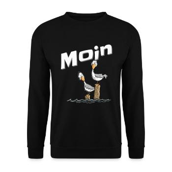 Moin Möwe Nordsee Urlaub Nordeutschland - Unisex Pullover - Schwarz - Vorne - Alina (178cm) & Michal (187cm)