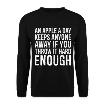 an apple a day keeps anyone away if you throw I - Unisex Pullover - Schwarz - Vorne - Alina (178cm) & Michal (187cm)
