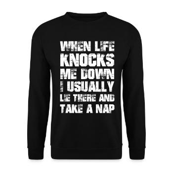 when life knocks me down I usually lie take a nap - Unisex Pullover - Schwarz - Vorne - Alina (178cm) & Michal (187cm)