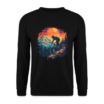 Mountainbiking Synthwave - Unisex Pullover - Schwarz - Vorne - Alina (178cm) & Michal (187cm)