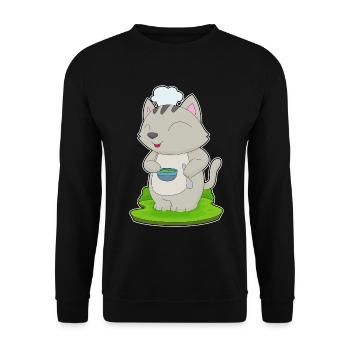 Cat Cooking Bowl Cooking - Unisex Sweatshirt - black - Front - Alina (178cm) & Michal (187cm)