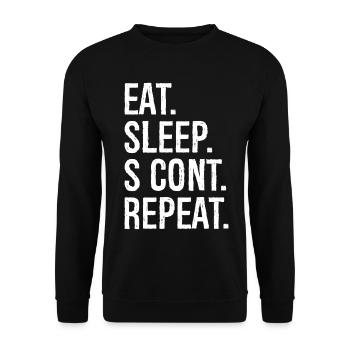 eat sleep s cont repeat - Unisex Pullover - Schwarz - Vorne - Alina (178cm) & Michal (187cm)