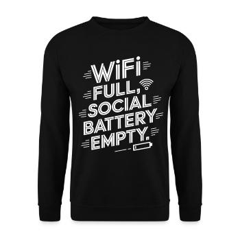 WiFi Voll Soziale Batterie Leer Lustiges Tech-Zitat - Unisex Pullover - Schwarz - Vorne - Alina (178cm) & Michal (187cm)