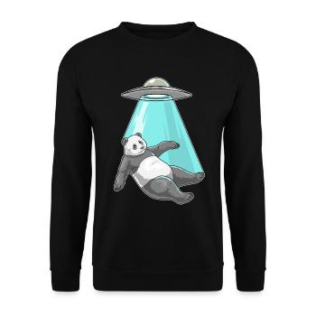 Panda Raumschiff Weltraum - Unisex Pullover - Schwarz - Vorne - Alina (178cm) & Michal (187cm)
