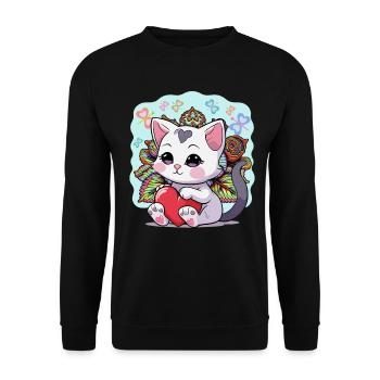 Indische Katze Katzen Herz Herzen indisch Kätzchen - Unisex Pullover - Schwarz - Vorne - Alina (178cm) & Michal (187cm)