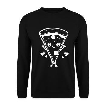Pizza Comic Stil - Unisex Pullover - Schwarz - Vorne - Alina (178cm) & Michal (187cm)