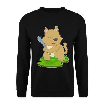Katze Baseball Baseballschläger - Unisex Pullover - Schwarz - Vorne - Alina (178cm) & Michal (187cm)
