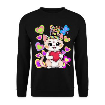 Katze Geburtstag Kinder Kind Herz Herzen Baby - Unisex Pullover - Schwarz - Vorne - Alina (178cm) & Michal (187cm)