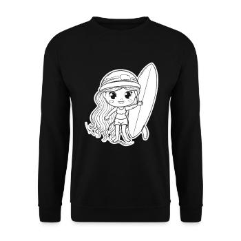 Kleines Surfer Mädchen - Unisex Pullover - Schwarz - Vorne - Alina (178cm) & Michal (187cm)