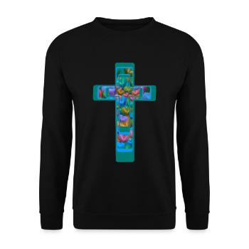 Kruzifix Kreuz Kreuze Herzen - Unisex Pullover - Schwarz - Vorne - Alina (178cm) & Michal (187cm)
