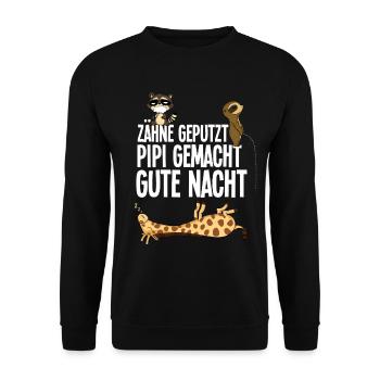 Waschbär Faultier Giraffe Zähne Geputzt Gute Nacht - Unisex Pullover - Schwarz - Vorne - Alina (178cm) & Michal (187cm)