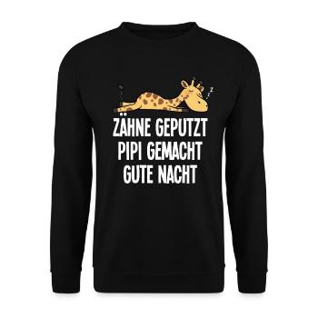 Lustige Giraffe Zähne Geputzt Gute Nacht Spruch - Unisex Pullover - Schwarz - Vorne - Alina (178cm) & Michal (187cm)