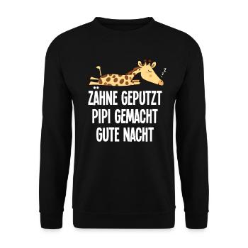 Sleeping Motif Funny Giraffe Teeth Brushed Saying - Unisex Sweatshirt - black - Front - Alina (178cm) & Michal (187cm)