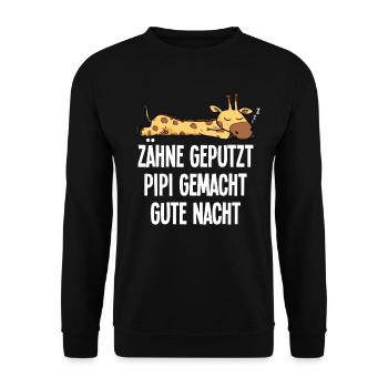 Zähne Geputzt Lustige Giraffe Schlaf Spruchmotiv - Unisex Pullover - Schwarz - Vorne - Alina (178cm) & Michal (187cm)