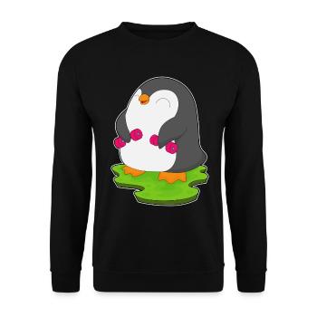 Penguin Bodybuilder Dumbbells Bodybuilding - Unisex Sweatshirt - black - Front - Alina (178cm) & Michal (187cm)