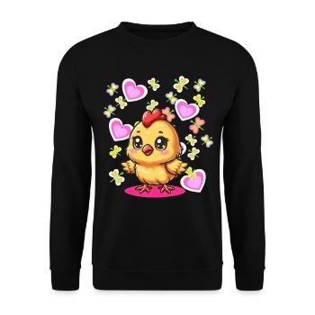 Spring Easter Chick Kids Child Chicken Heart - Unisex Sweatshirt - black - Front - Alina (178cm) & Michal (187cm)