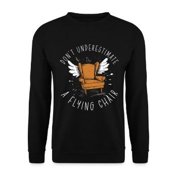 Flying Chair Funny Absurd Humor Saying Motif - Unisex Sweatshirt - black - Front - Alina (178cm) & Michal (187cm)