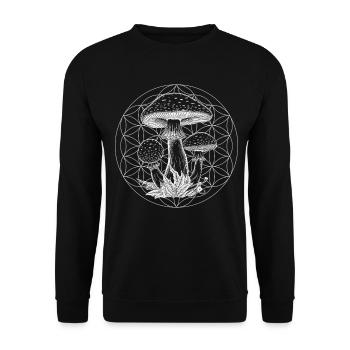 Amanita & Blume des Lebens | Mystische Naturkunst - Unisex Pullover - Schwarz - Vorne - Alina (178cm) & Michal (187cm)