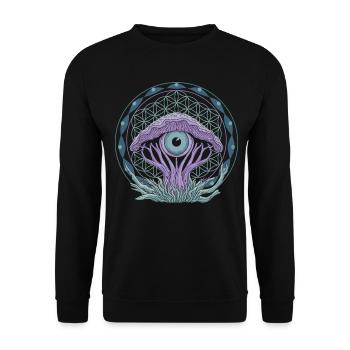 Pilzaugen-Portal | Psychedelische Vision Kunst - Unisex Pullover - Schwarz - Vorne - Alina (178cm) & Michal (187cm)