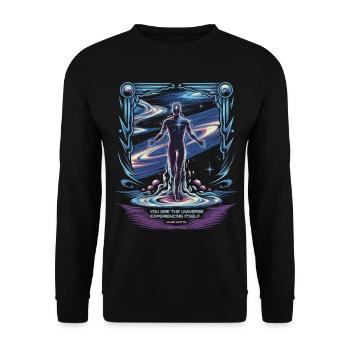 Kosmisches Selbst | Zitat von Alan Watts Universe - Unisex Pullover - Schwarz - Vorne - Alina (178cm) & Michal (187cm)