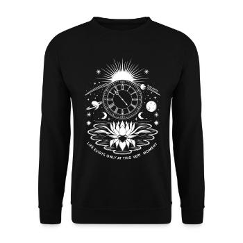 Present Moment | Alan Watts Lotus Design - Unisex Sweatshirt - black - Front - Alina (178cm) & Michal (187cm)