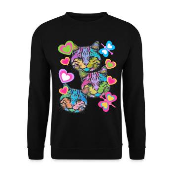 Katzen Katze Retro Schmetterlinge Herz Vintage - Unisex Pullover - Schwarz - Vorne - Alina (178cm) & Michal (187cm)