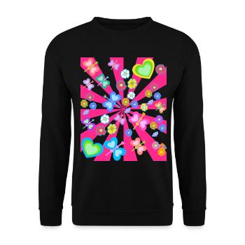 Blumen Blume Herz Herzen Schmetterlinge Retro 80er - Unisex Pullover - Schwarz - Vorne - Alina (178cm) & Michal (187cm)