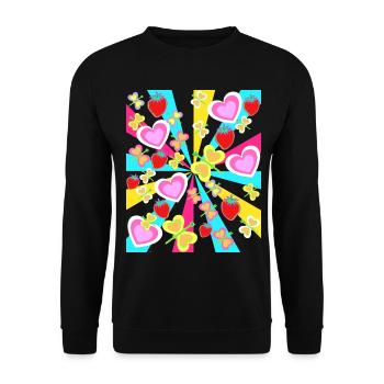 Retro Strawberries Heart Hearts Butterflies Summer - Unisex Sweatshirt - black - Front - Alina (178cm) & Michal (187cm)