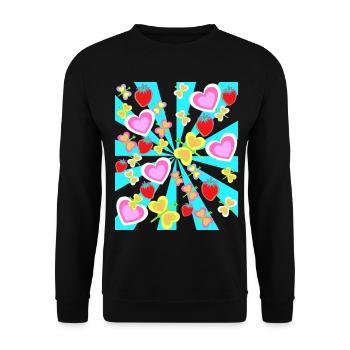 Retro Sommer Erdbeeren Herz Schmetterlinge Natur - Unisex Pullover - Schwarz - Vorne - Alina (178cm) & Michal (187cm)