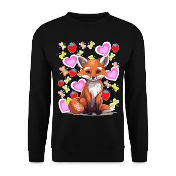 Renard Fox Coeur Fraises d’été Enfants Années 80 - Sweat-shirt Unisexe - noir - Devant - Alina (178cm) & Michal (187cm)