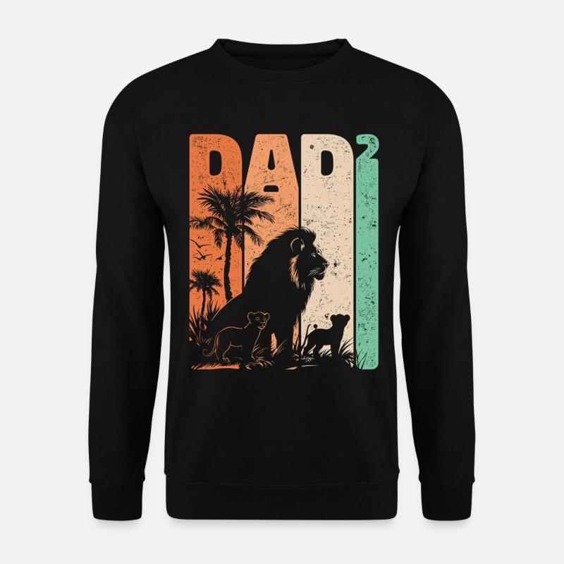 Vatertag Löwe Papa Hoch Zwei Kinder Geschenk - Unisex Pullover - Schwarz