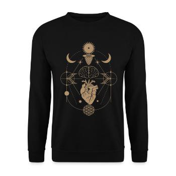 Herz-Verstand-Verbindung | Heiliger Energiefluss - Unisex Pullover - Schwarz - Vorne - Alina (178cm) & Michal (187cm)