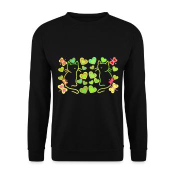 Retro Katzen Katze Kätzchen Vintage Herzen Kind - Unisex Pullover - Schwarz - Vorne - Alina (178cm) & Michal (187cm)