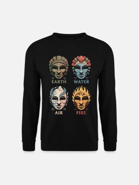 Vier Elementarmasken | Alchemistische Symbole Kunst - Unisex Pullover - Schwarz