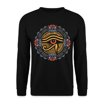 Auge von Ra Mandala | Psychedelische ägyptische Kunst - Unisex Pullover - Schwarz - Vorne - Alina (178cm) & Michal (187cm)