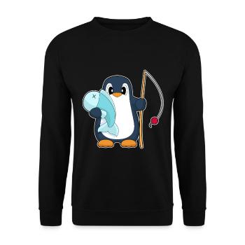Pinguin Angler Fisch Angeln - Unisex Pullover - Schwarz - Vorne - Alina (178cm) & Michal (187cm)