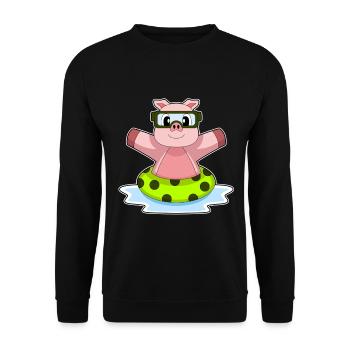 Pig Swimming Swimming Ring Summer - Unisex Sweatshirt - black - Front - Alina (178cm) & Michal (187cm)